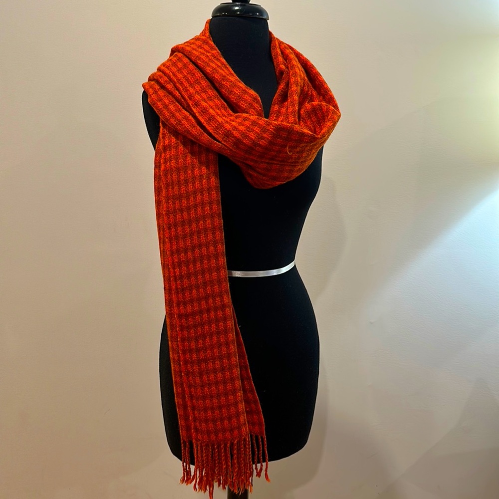 Super Soft Shawl Style Scarf in Orange Tone-on-Tone Check Plaid